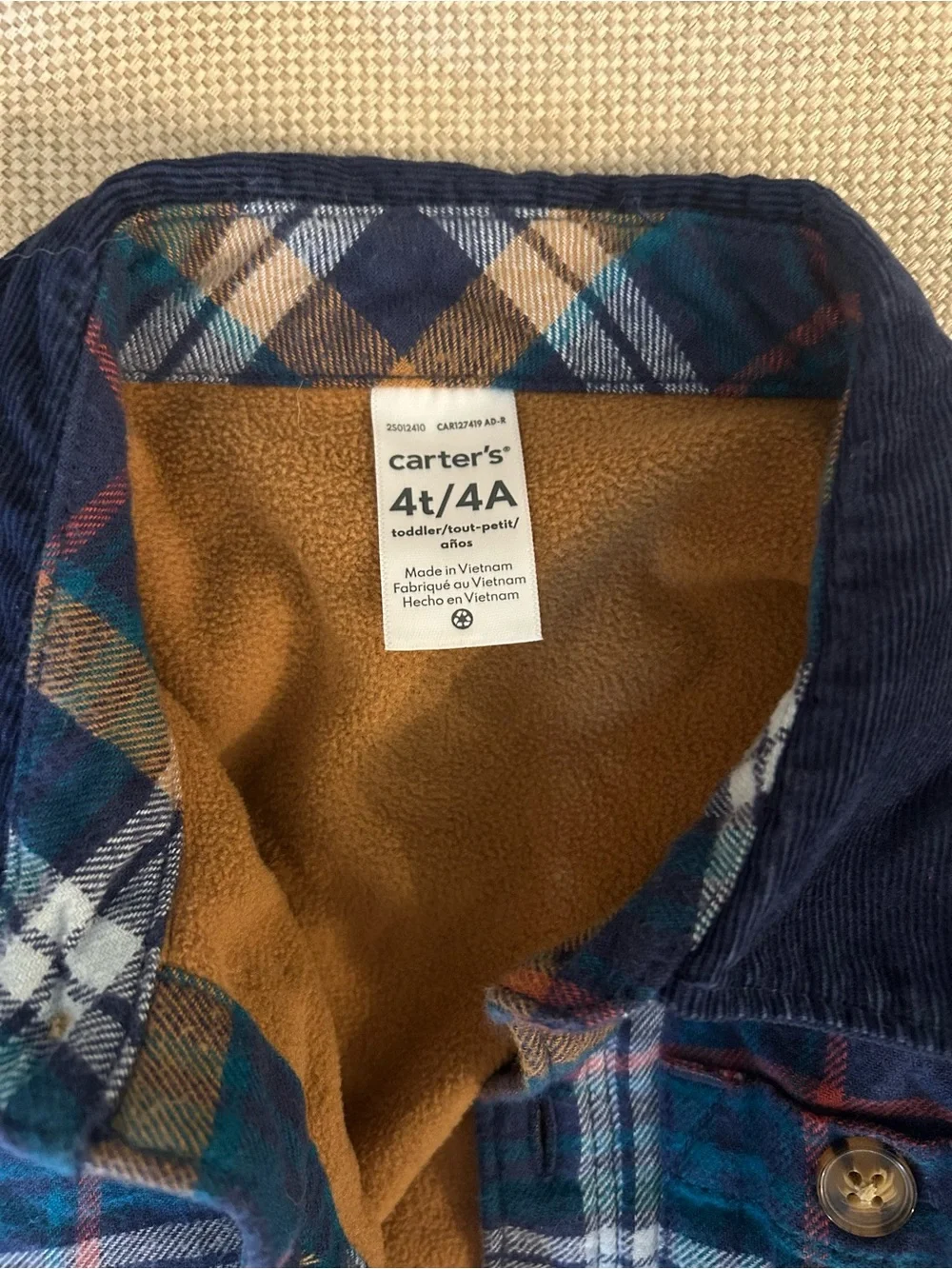 Carters Double Lined FlannelPlaid Fleece-Lined Kids Vest - Navy / Teal / Brown